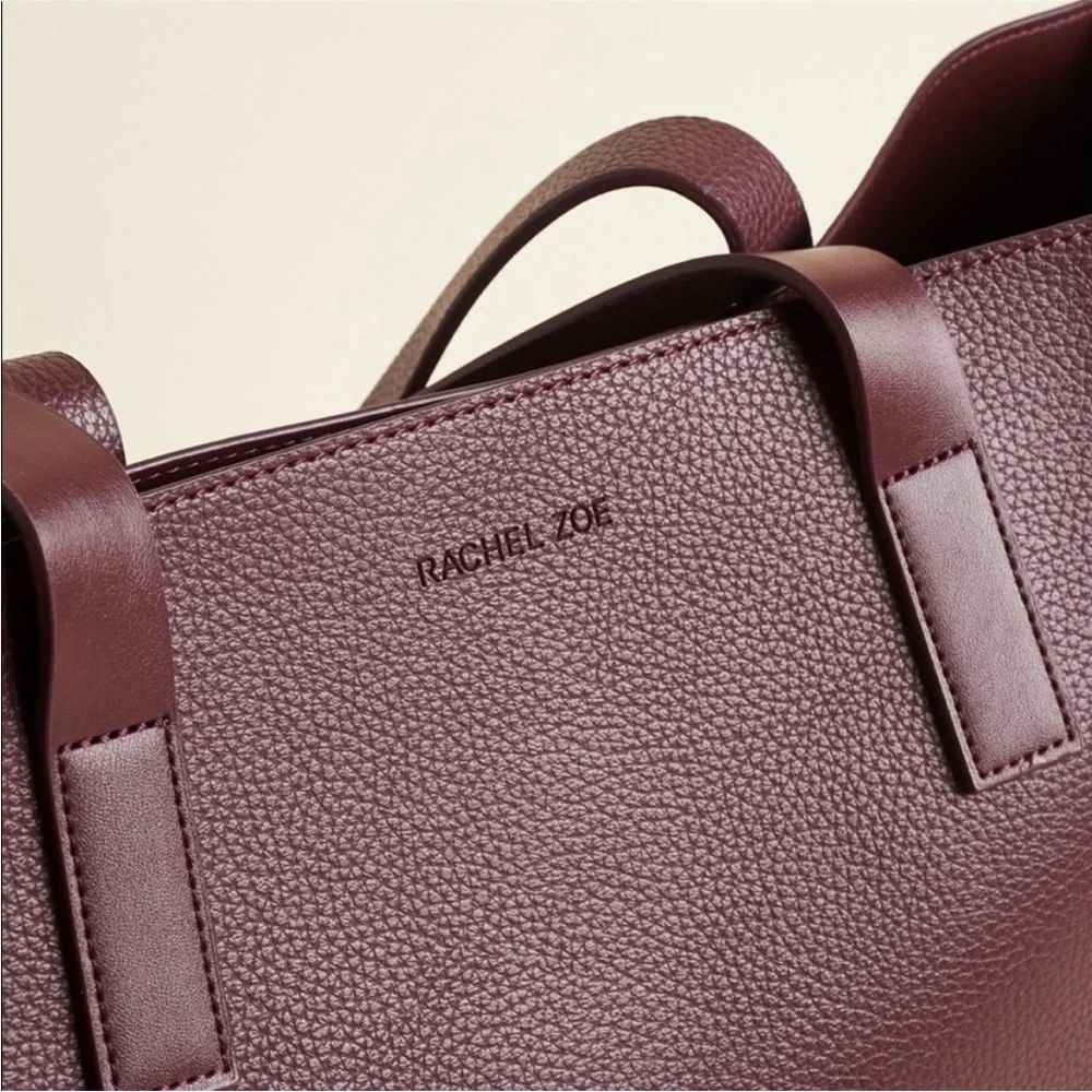 Rachel Zoe Collection Arialith Burgundy Vegan Leather Tote Bag with Pouch